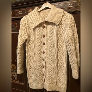 Hand Knit Cream Cable Cardigan with 9 leather buttons